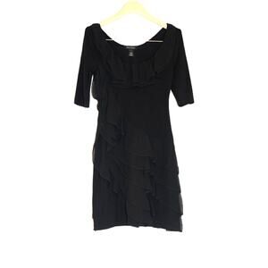 White House Black Market - Above The Knee Ruffle Dress in Black / Size XXS